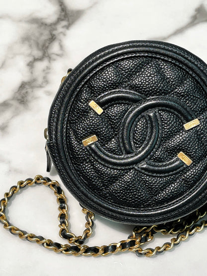 CHANEL FILIGREE ROUND CHAIN BAG, Black/Gold