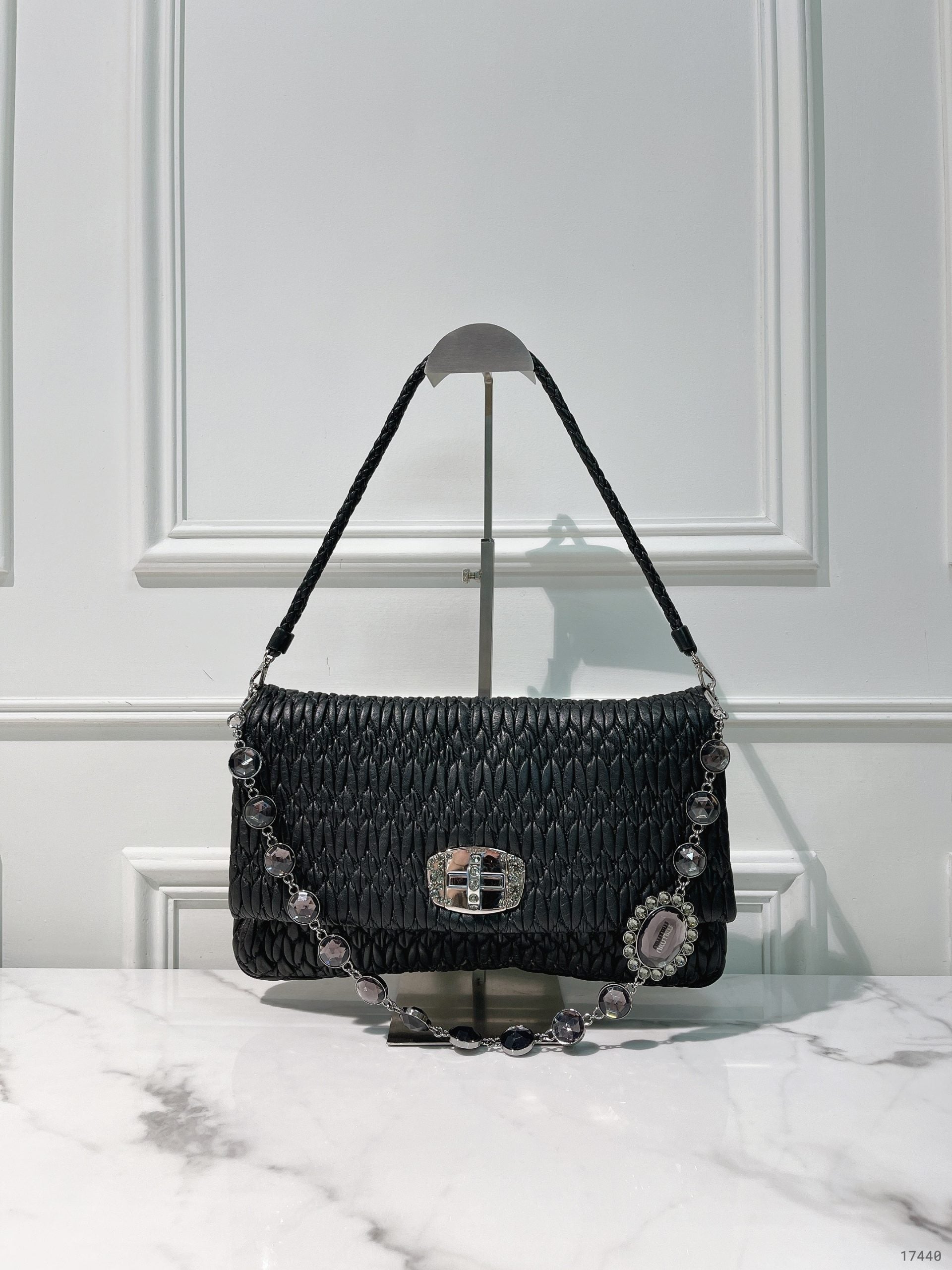 MIUMIU ICONIC CRYSTAL BAG, Black/Silver