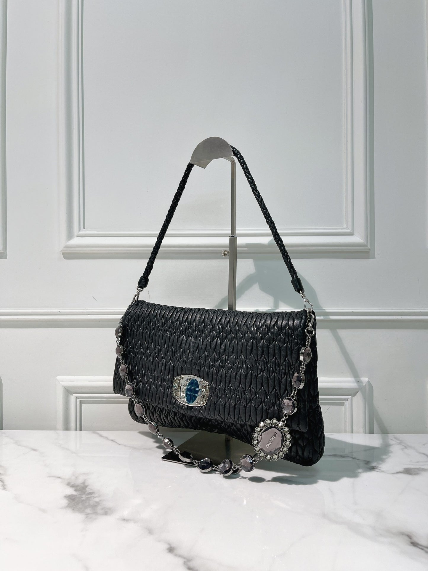 MIUMIU ICONIC CRYSTAL BAG, Black/Silver