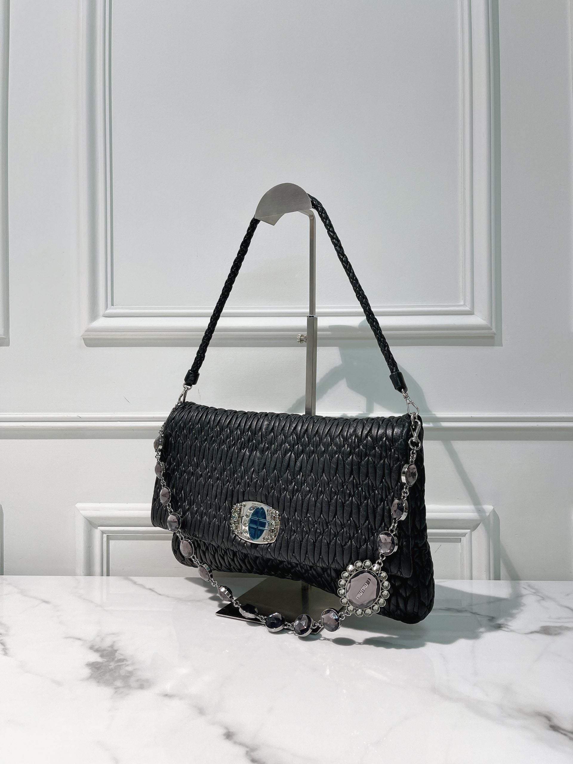 MIUMIU ICONIC CRYSTAL BAG, Black/Silver