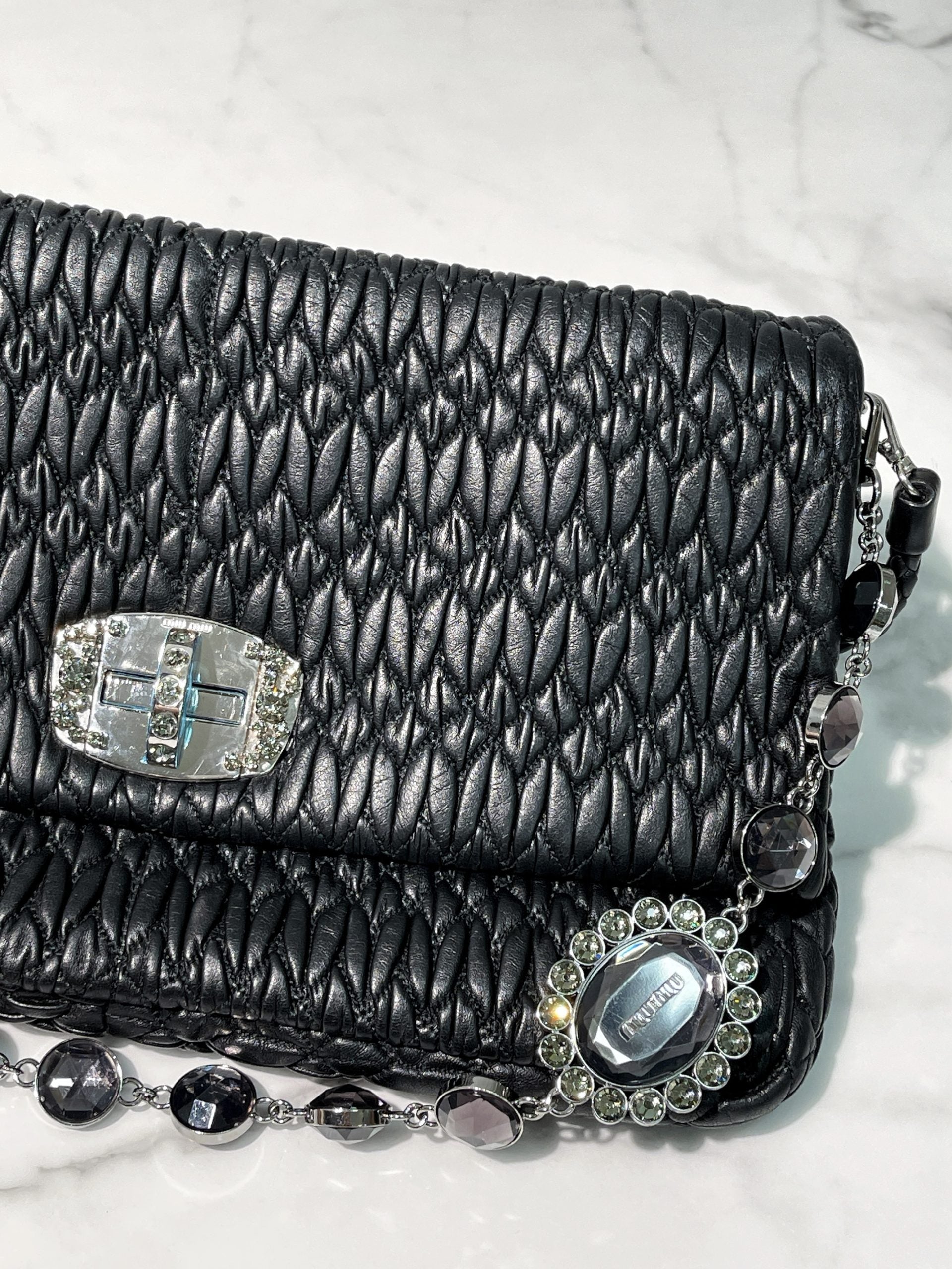 MIUMIU ICONIC CRYSTAL BAG, Black/Silver