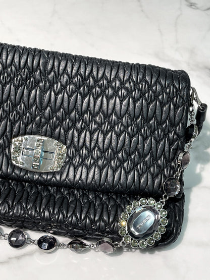 MIUMIU ICONIC CRYSTAL BAG, Black/Silver