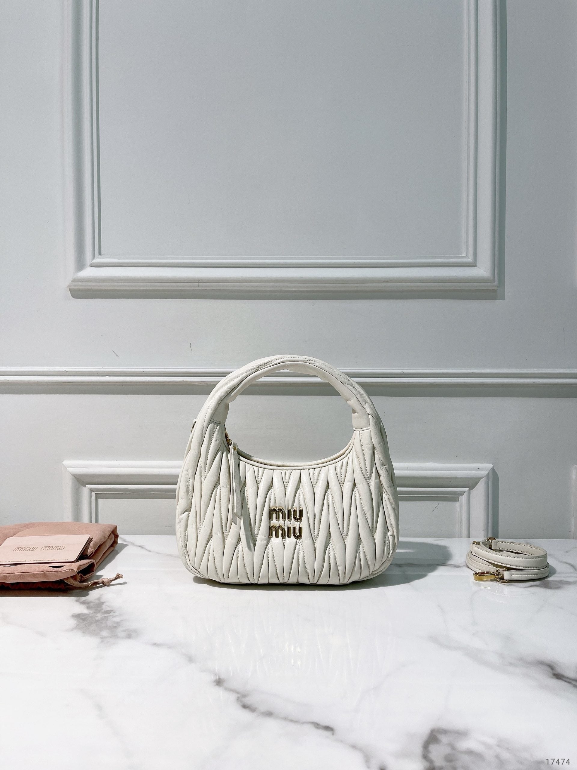 MIUMIU SMALL WANDER HOBO, White/Gold