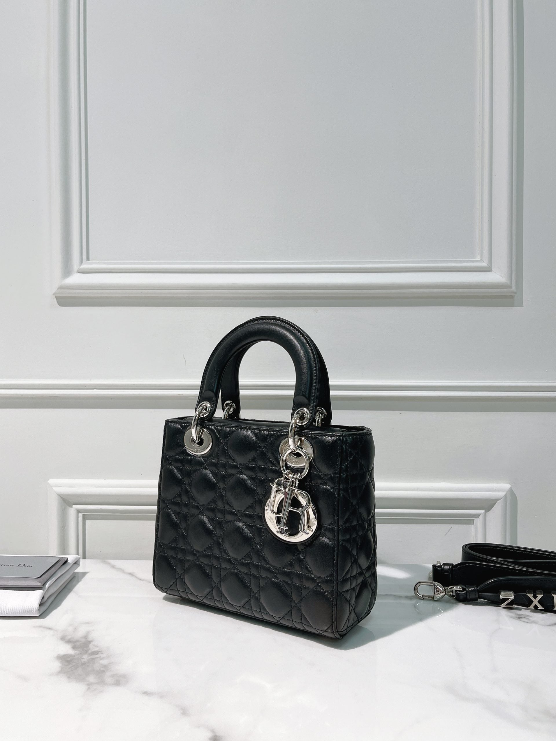 DIOR SMALL LADY DIOR BAG, Black/Silver