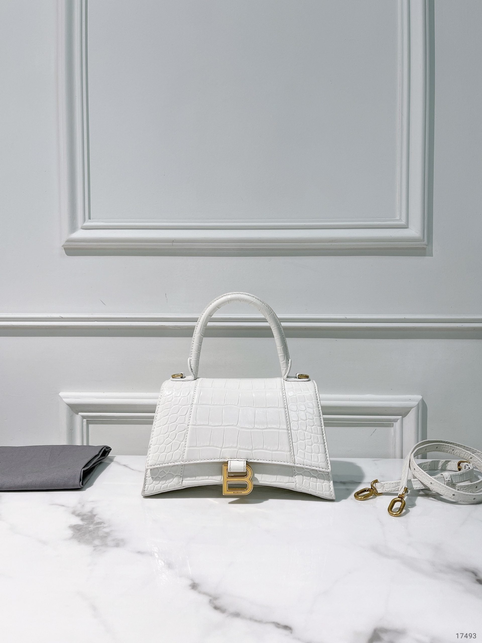 BALENCIAGA HOURGLASS SMALL, White/Gold