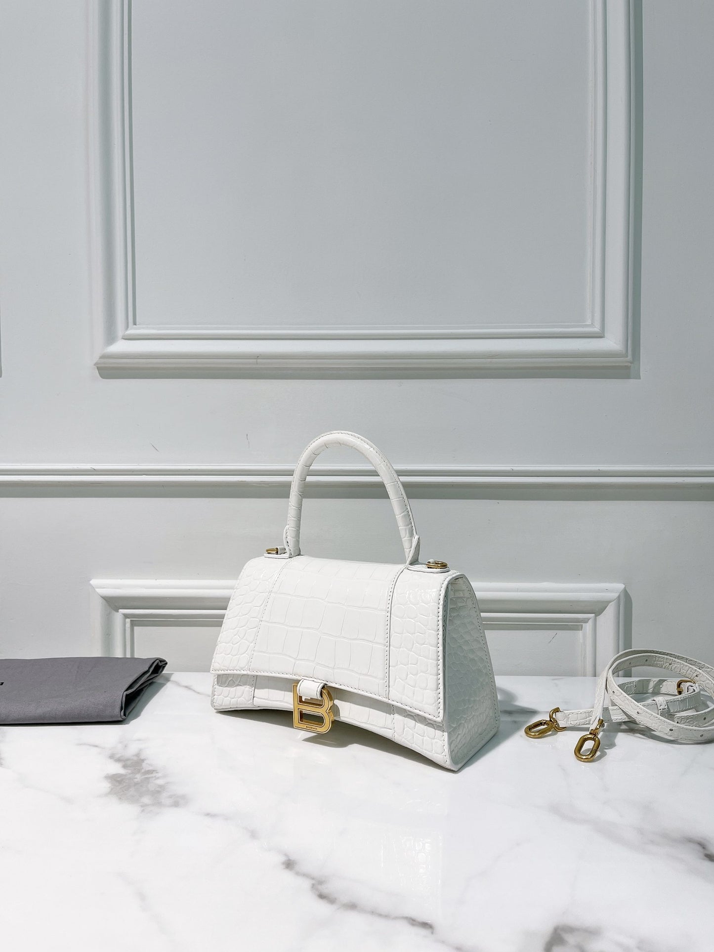 BALENCIAGA HOURGLASS SMALL, White/Gold