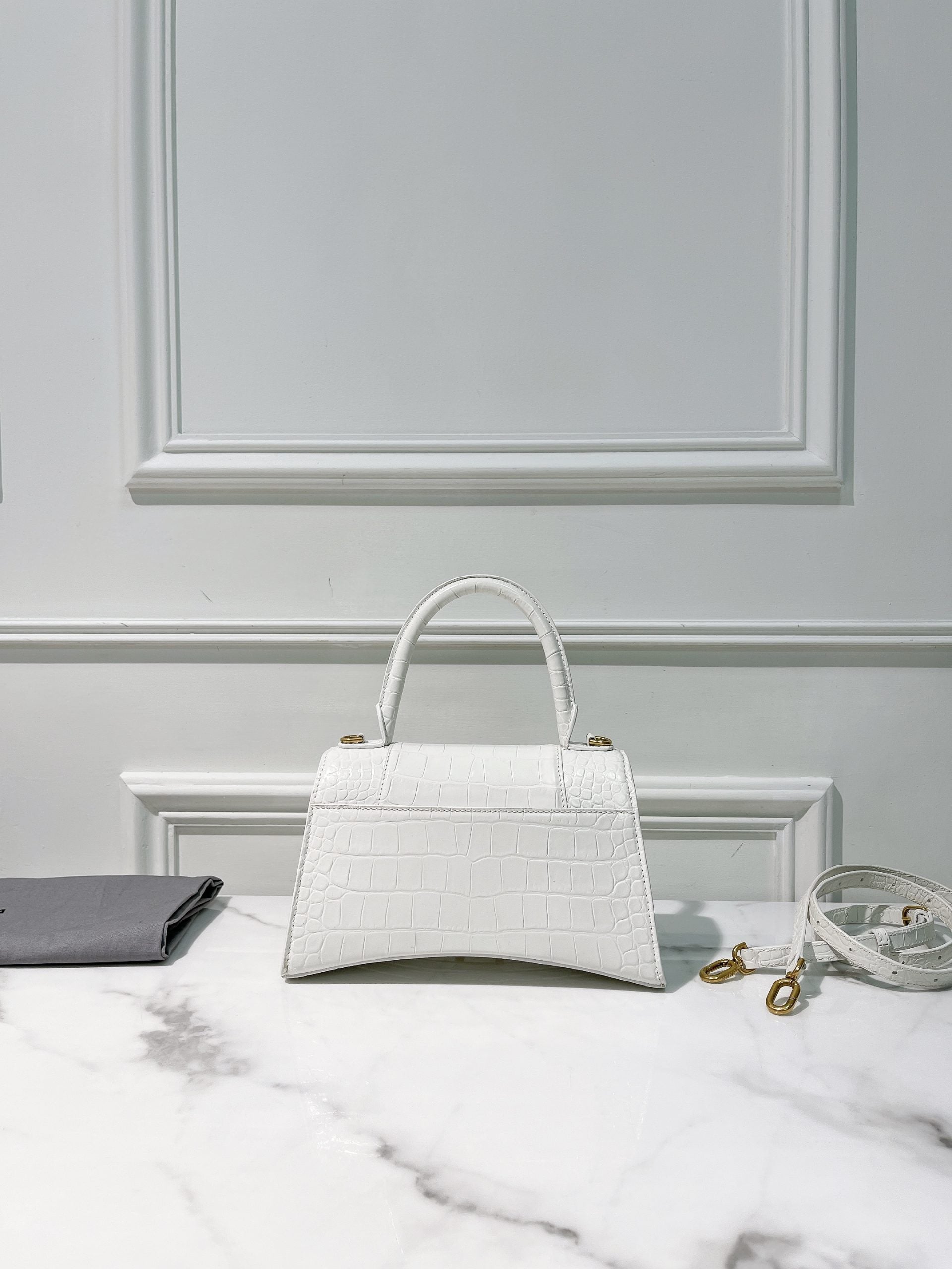 BALENCIAGA HOURGLASS SMALL, White/Gold