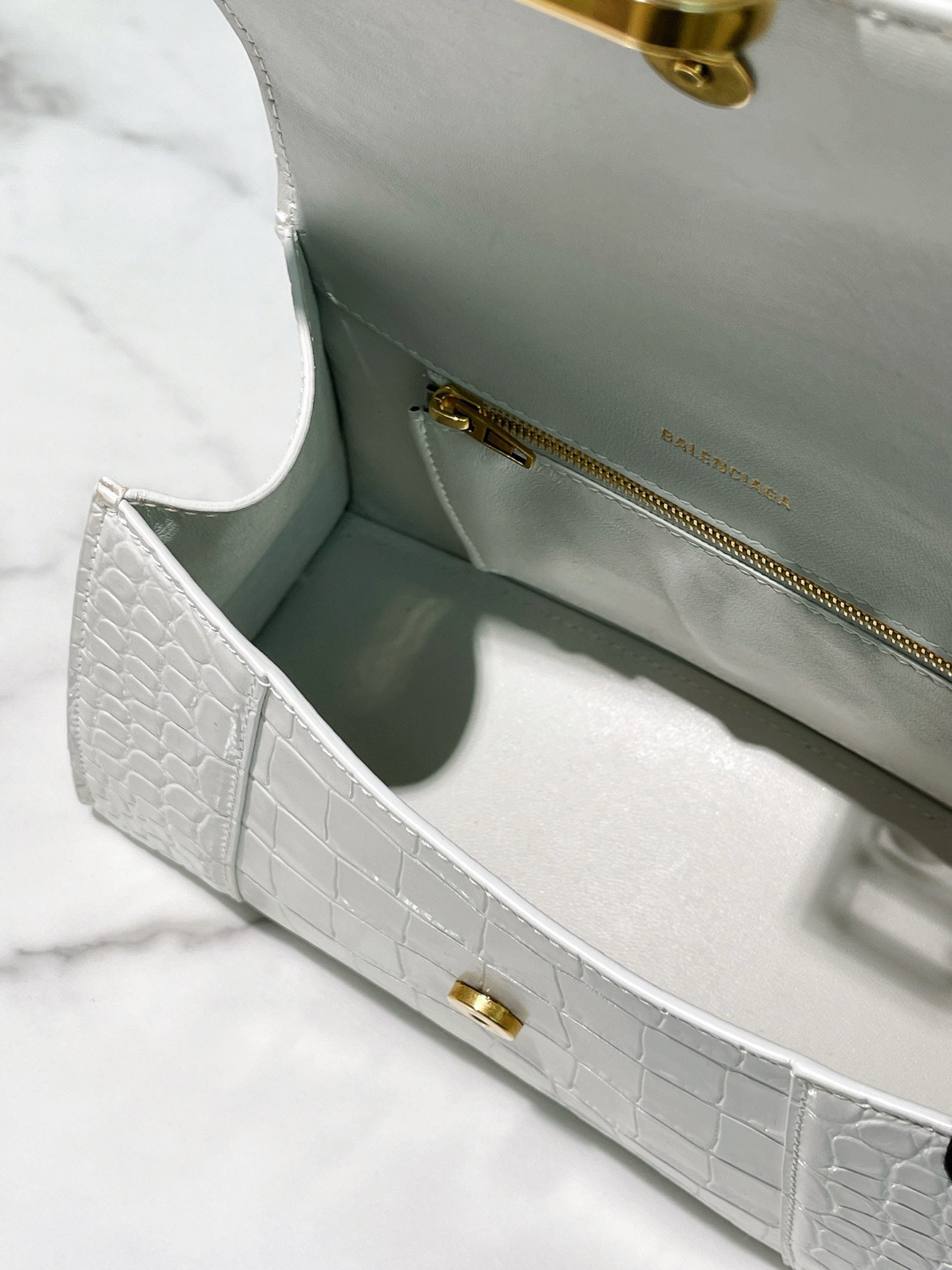 BALENCIAGA HOURGLASS SMALL, White/Gold