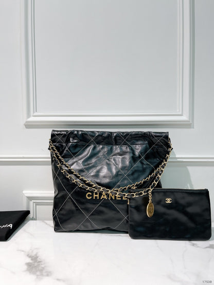 CHANEL SMALL 22 BAG, Black/Gold