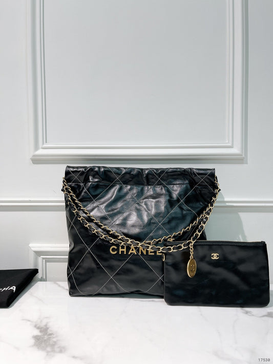 CHANEL SMALL 22 BAG, Black/Gold