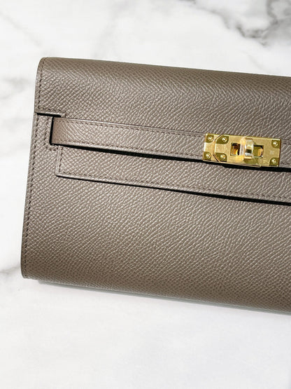 HERMES KELLY TO GO, Gris Etain/Gold