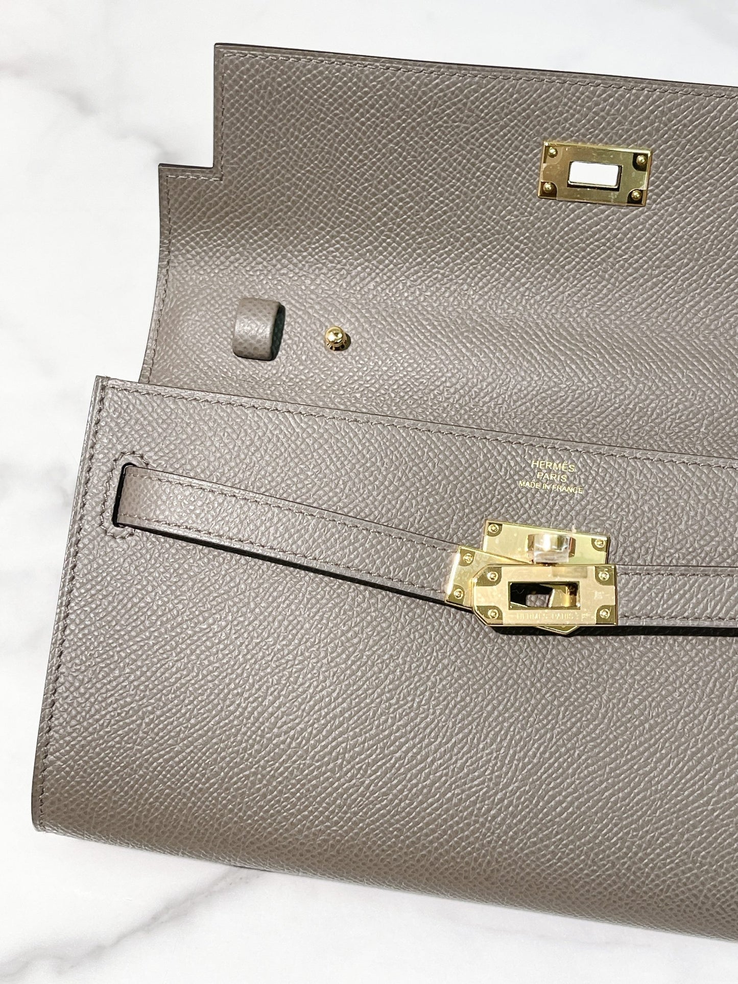 HERMES KELLY TO GO, Gris Etain/Gold