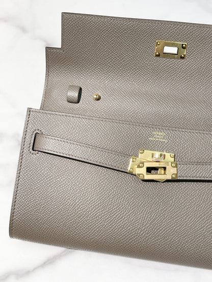 HERMES KELLY TO GO, Gris Etain/Gold
