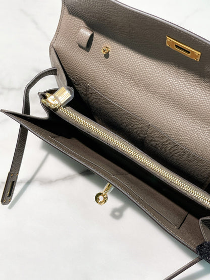 HERMES KELLY TO GO, Gris Etain/Gold