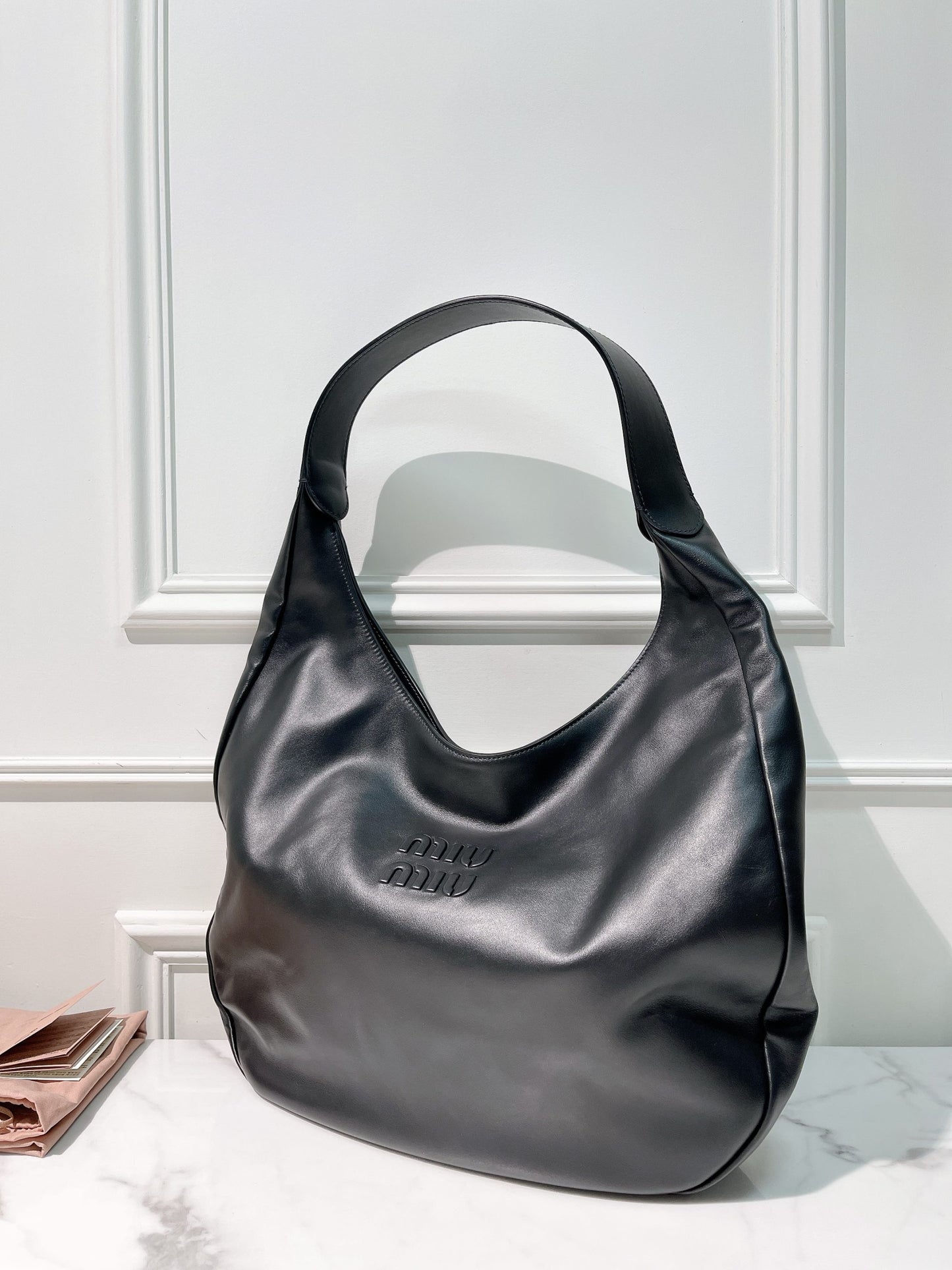 MIUMIU BLACK LEATHER HOBO