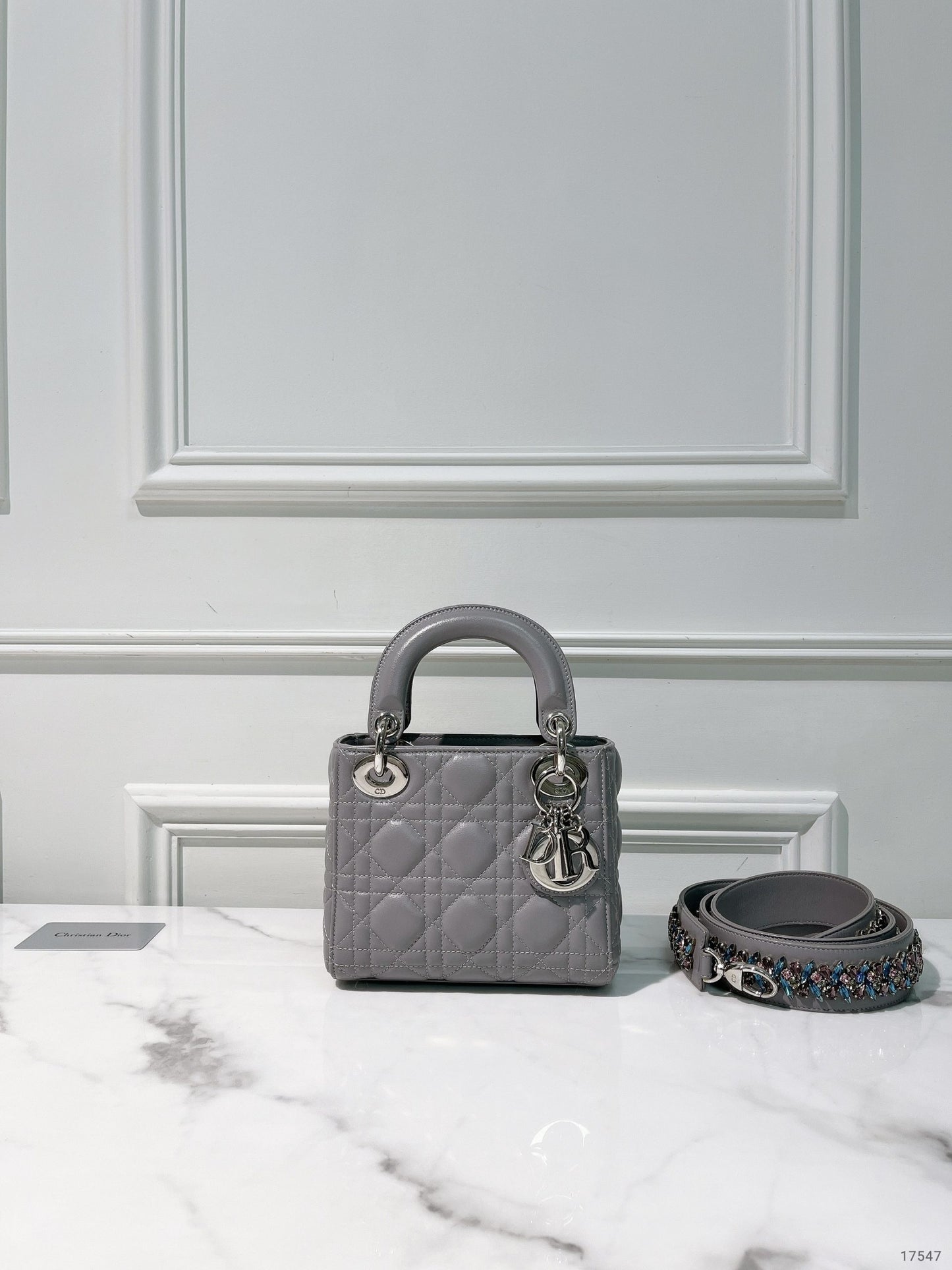 DIOR MINI LADY DIOR, Grey/Silver
