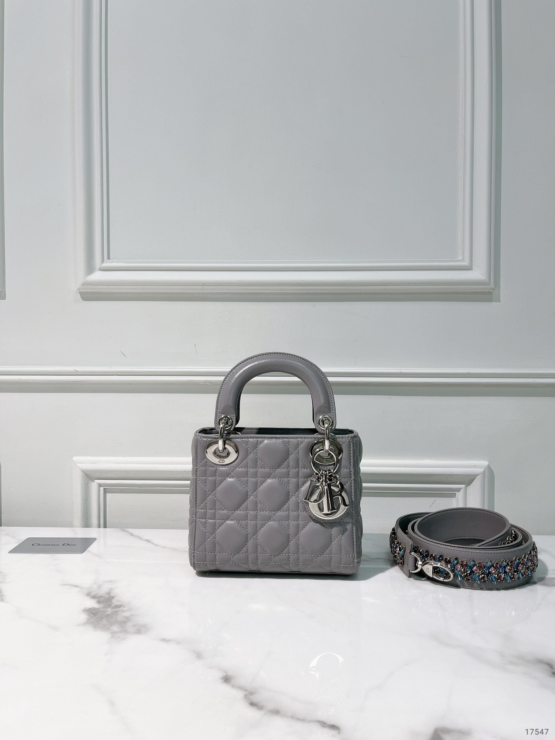 DIOR MINI LADY DIOR, Grey/Silver