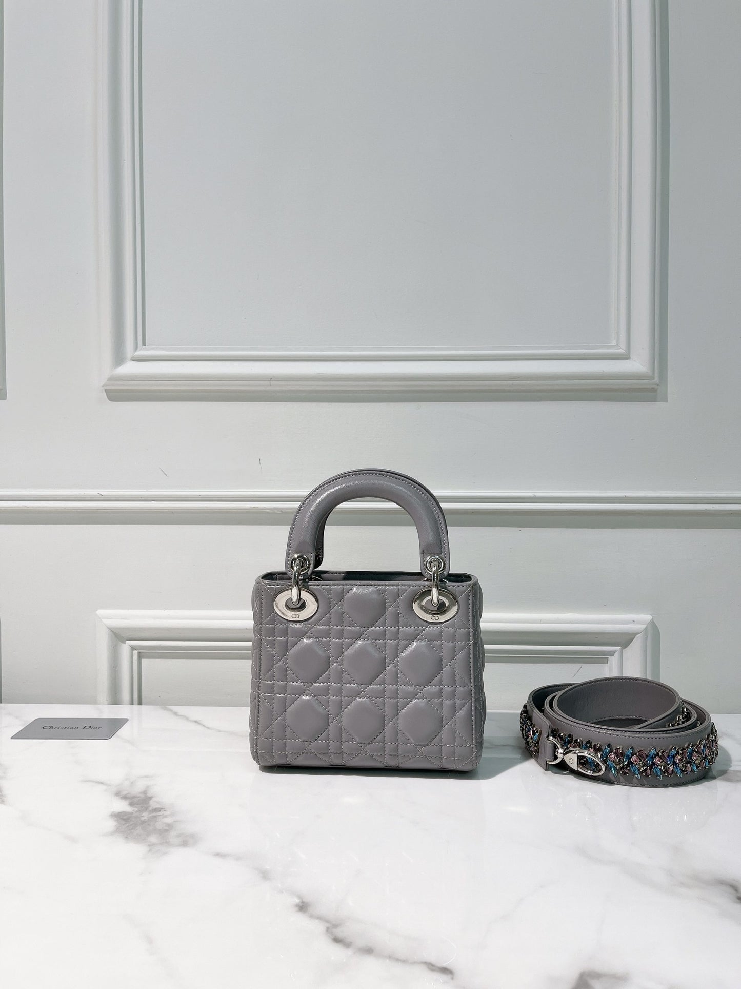 DIOR MINI LADY DIOR, Grey/Silver