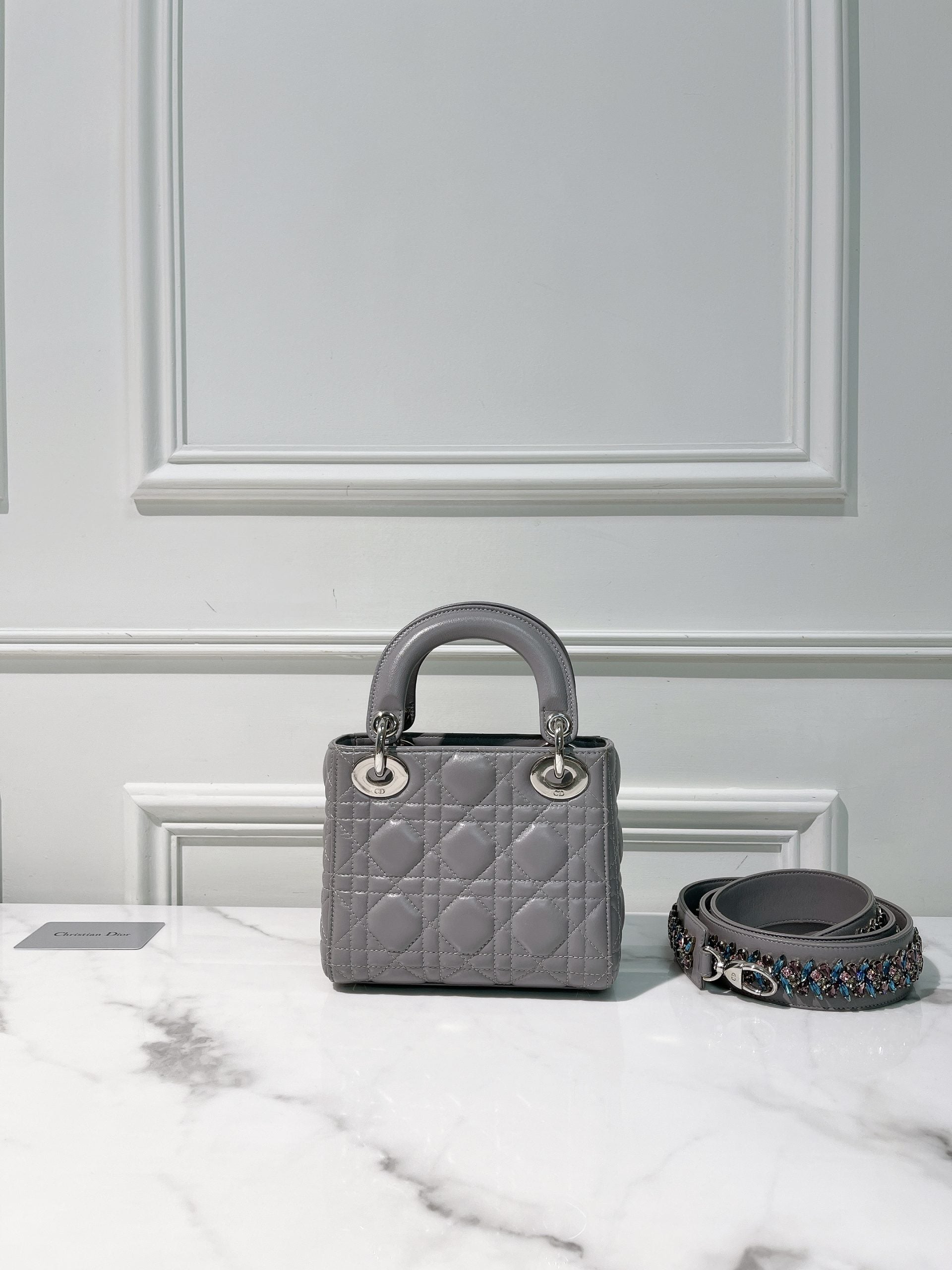 DIOR MINI LADY DIOR, Grey/Silver