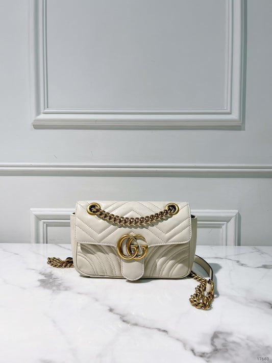 GUCCI SMALL MARMONT, White/Gold