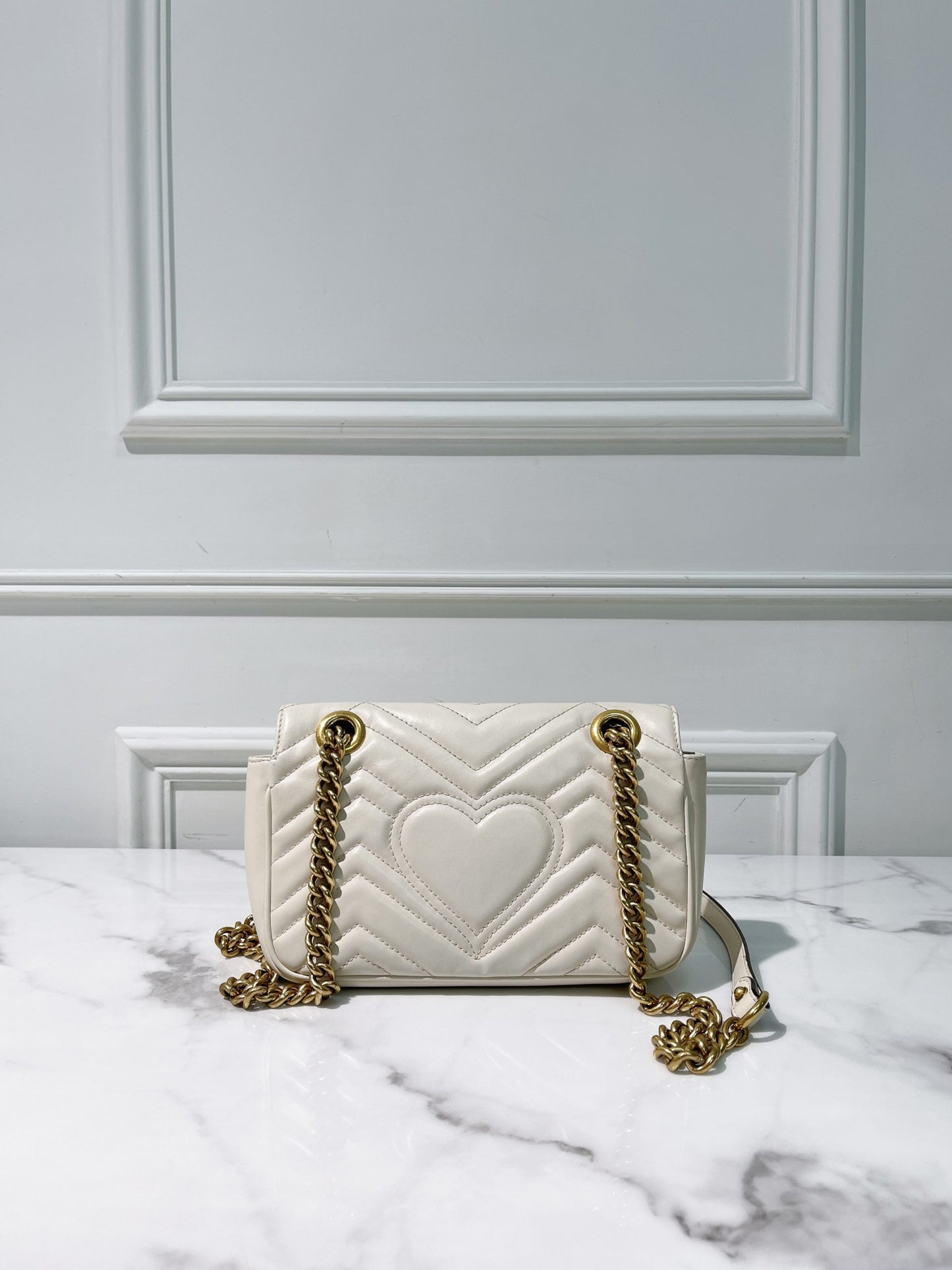 GUCCI SMALL MARMONT, White/Gold