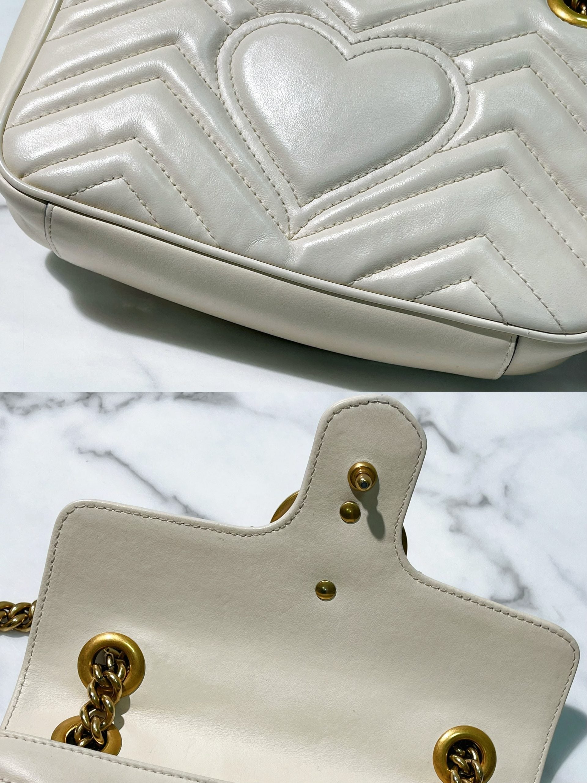 GUCCI SMALL MARMONT, White/Gold