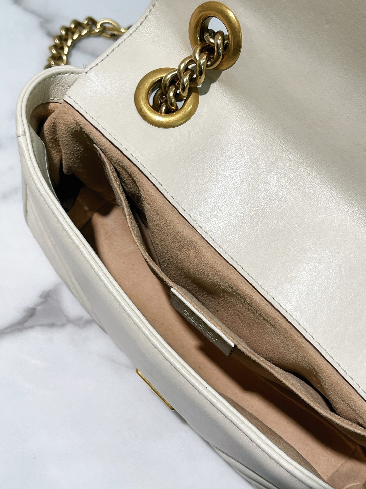 GUCCI SMALL MARMONT, White/Gold