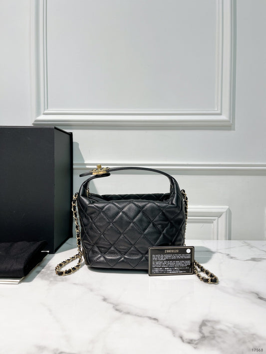 CHANEL SMALL HOBO BAG, Black/Gold