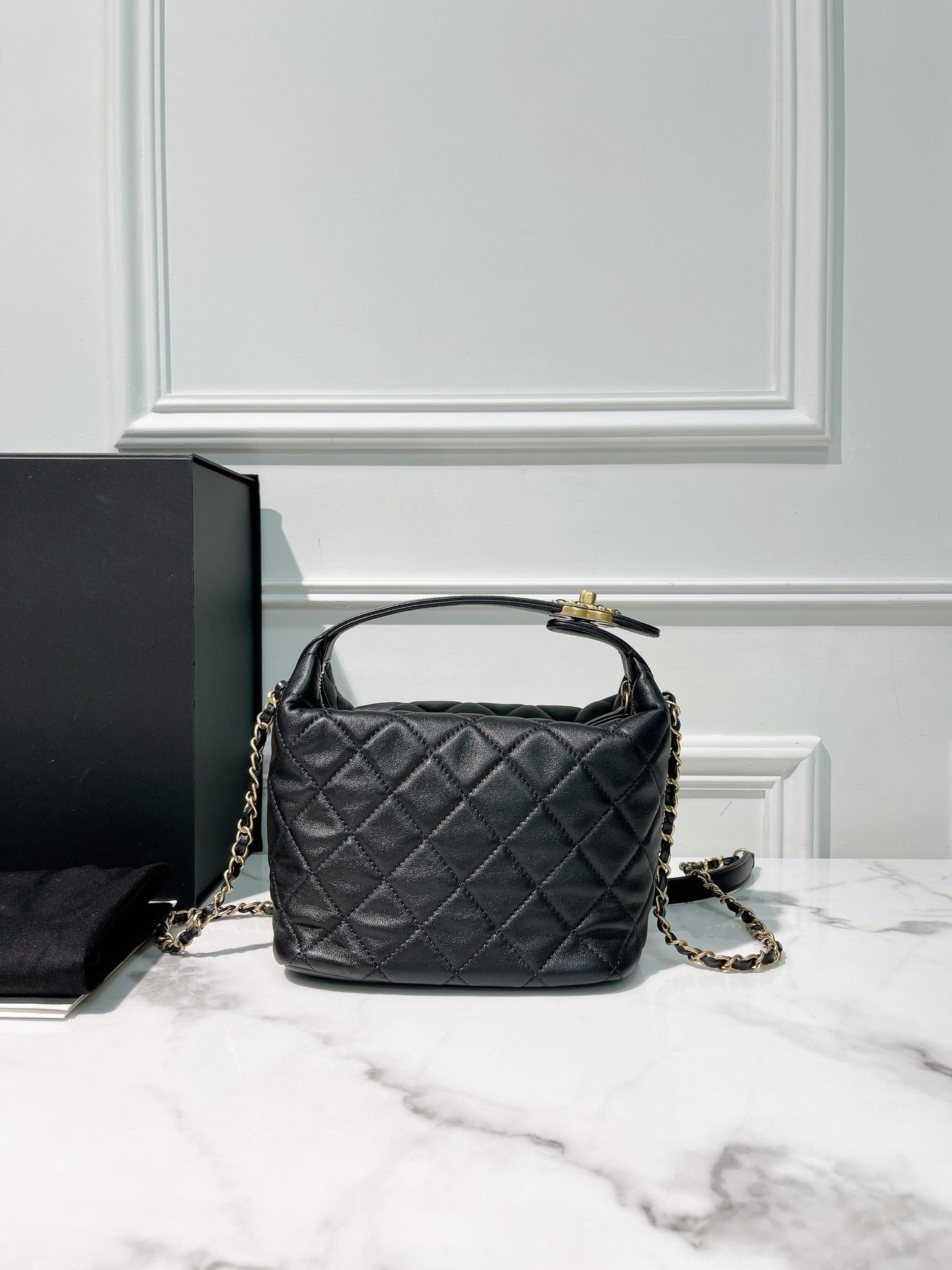 CHANEL SMALL HOBO BAG, Black/Gold