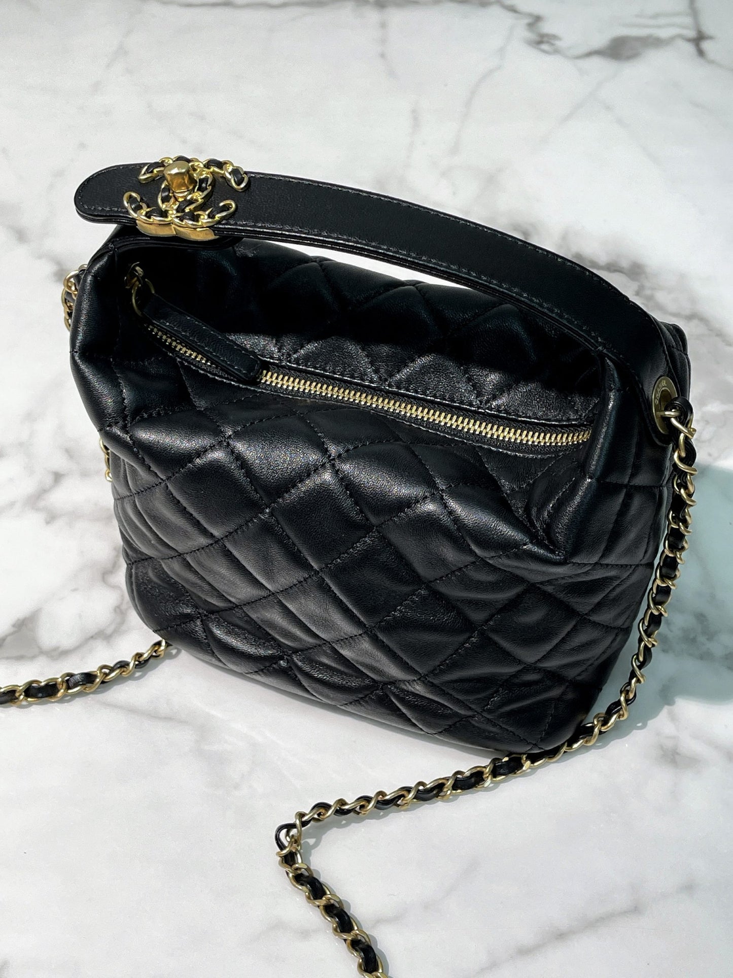 CHANEL SMALL HOBO BAG, Black/Gold