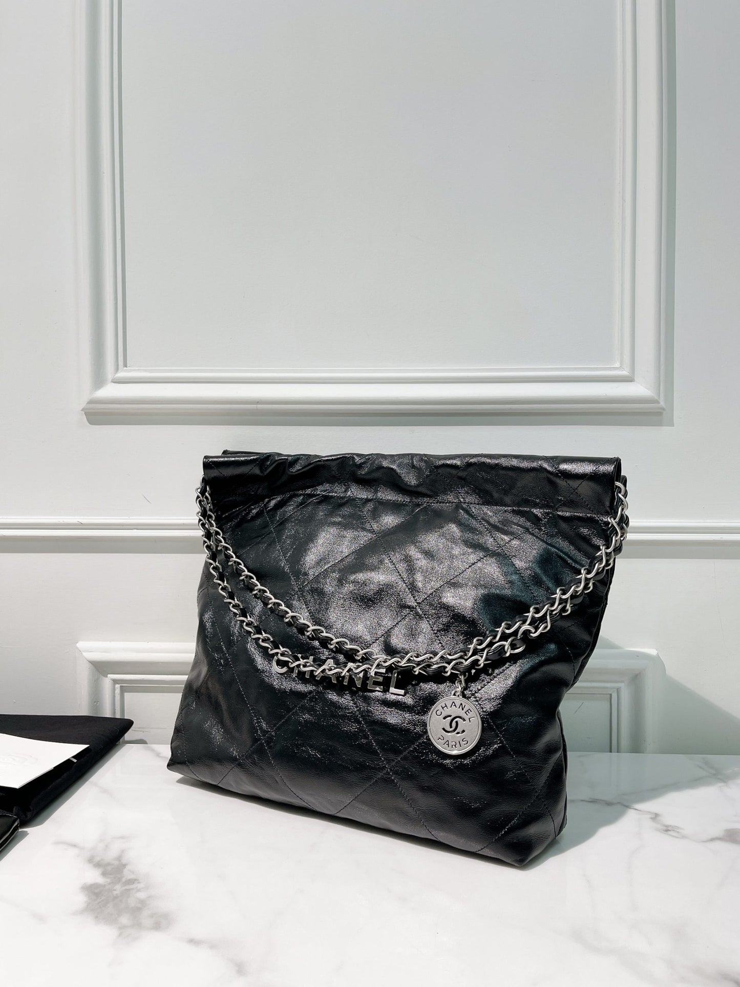 CHANEL SMALL 22 BAG, Black/Silver