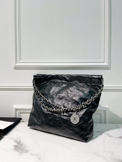 CHANEL SMALL 22 BAG, Black/Silver