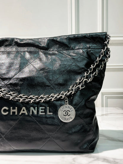 CHANEL SMALL 22 BAG, Black/Silver