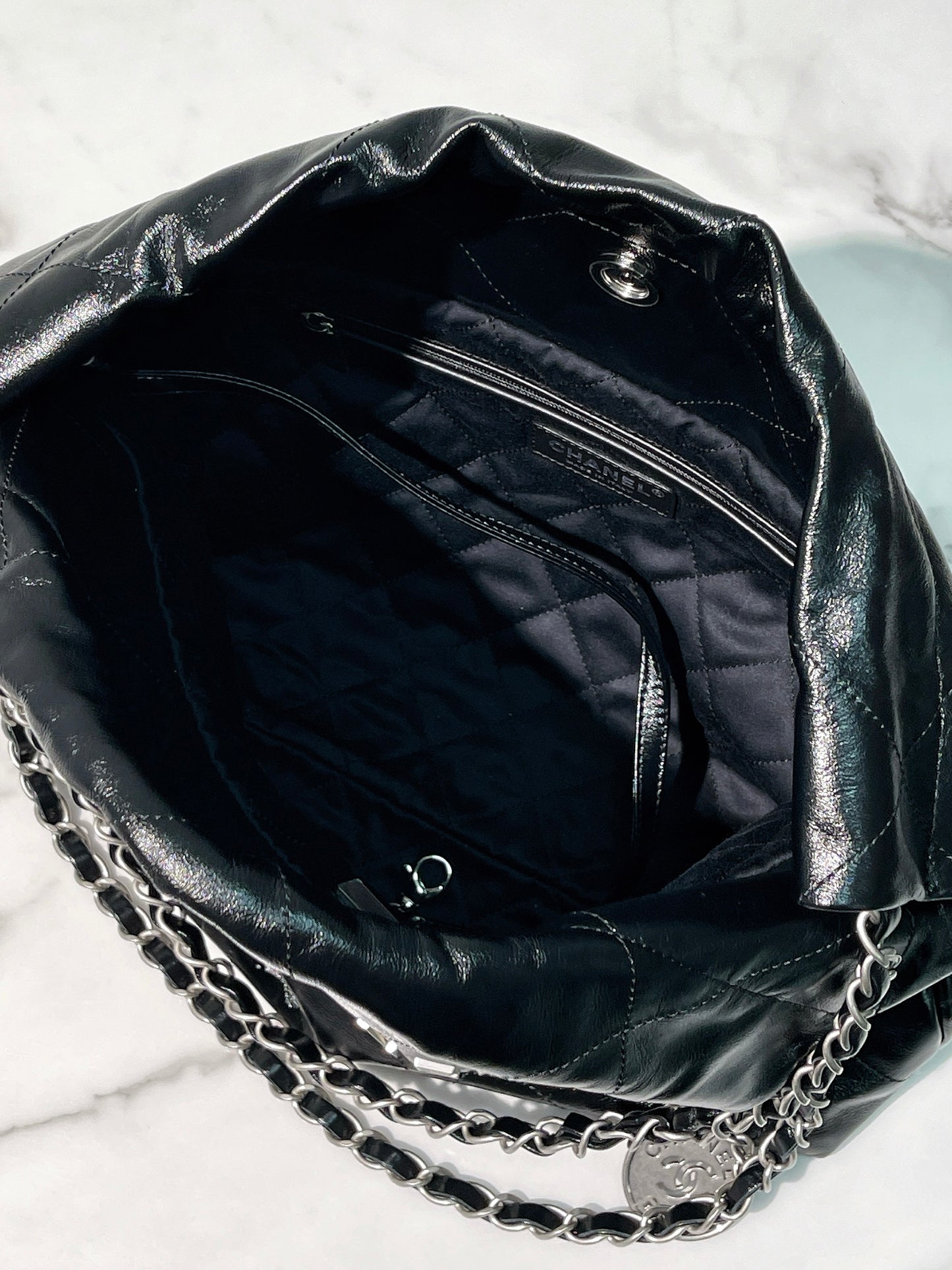 CHANEL SMALL 22 BAG, Black/Silver