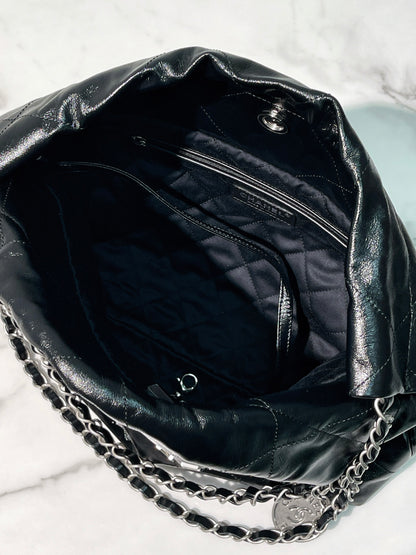 CHANEL SMALL 22 BAG, Black/Silver