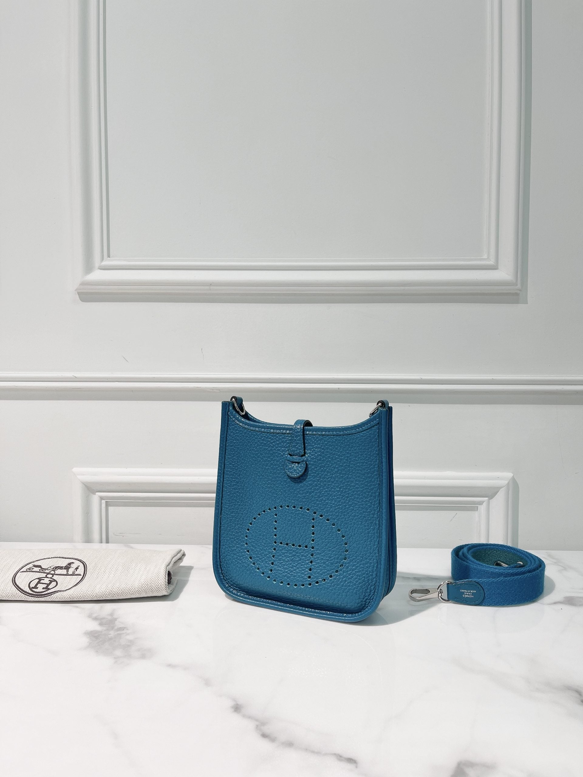 HERMES MINI EVELYNE, Bleu Zanzibar/Silver