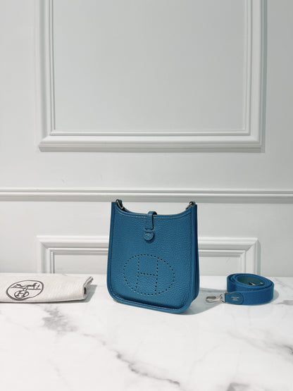HERMES MINI EVELYNE, Bleu Zanzibar/Silver