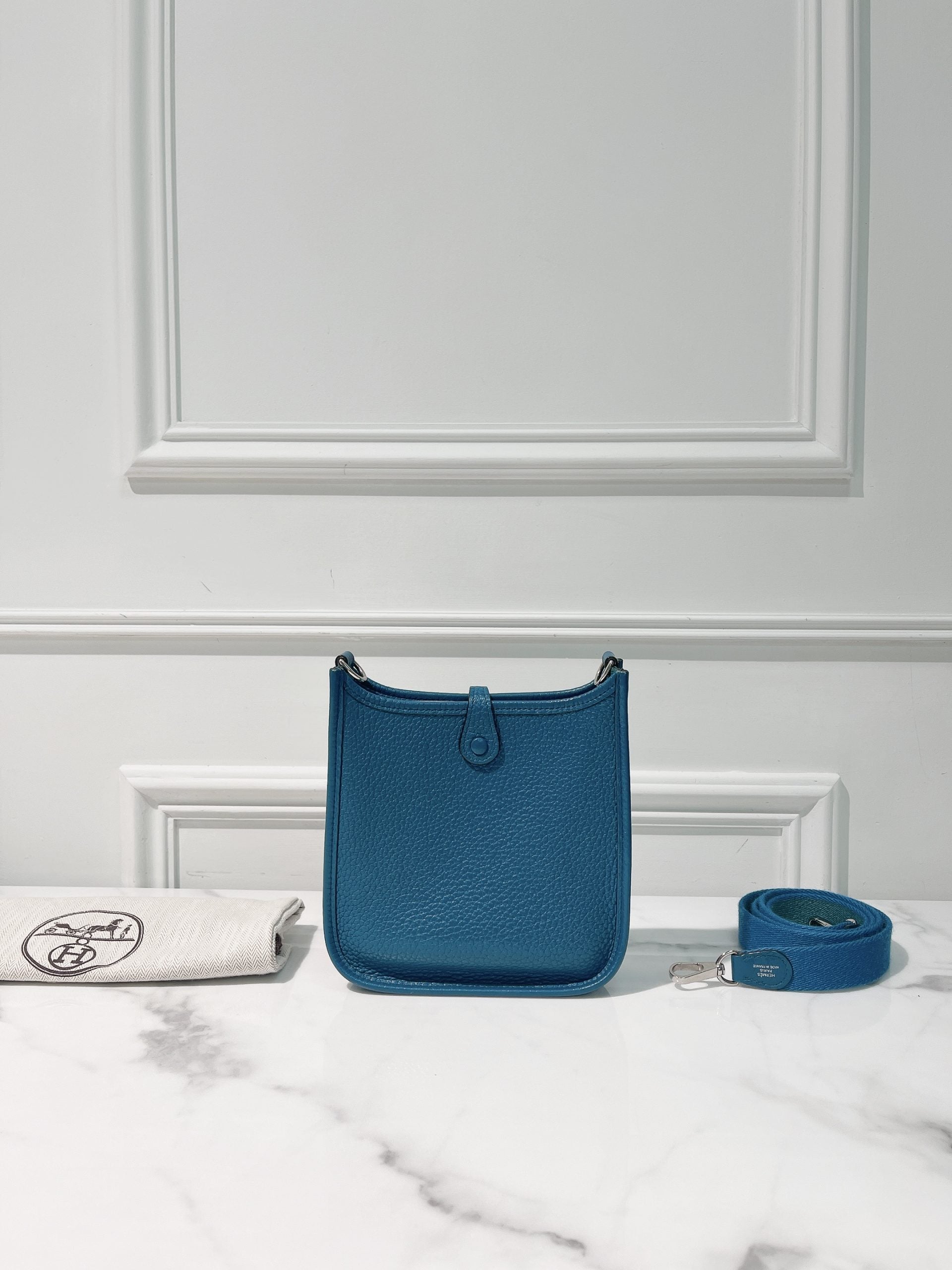 HERMES MINI EVELYNE, Bleu Zanzibar/Silver