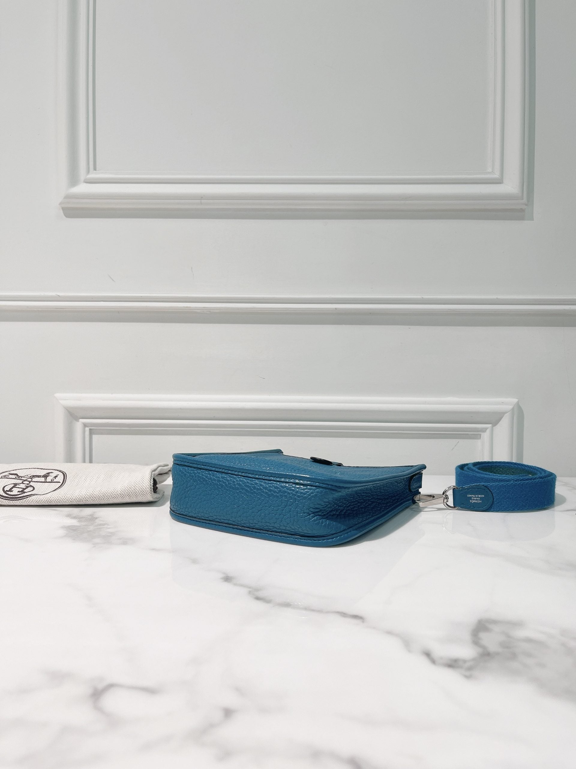 HERMES MINI EVELYNE, Bleu Zanzibar/Silver