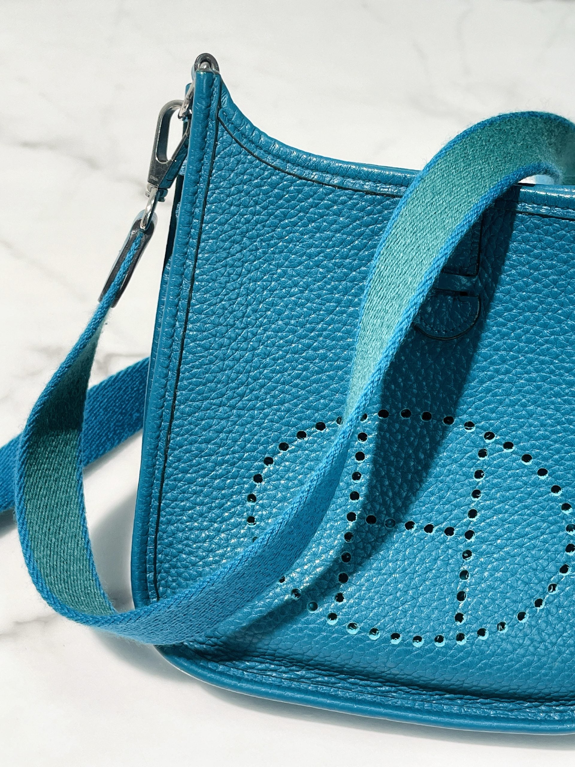 HERMES MINI EVELYNE, Bleu Zanzibar/Silver