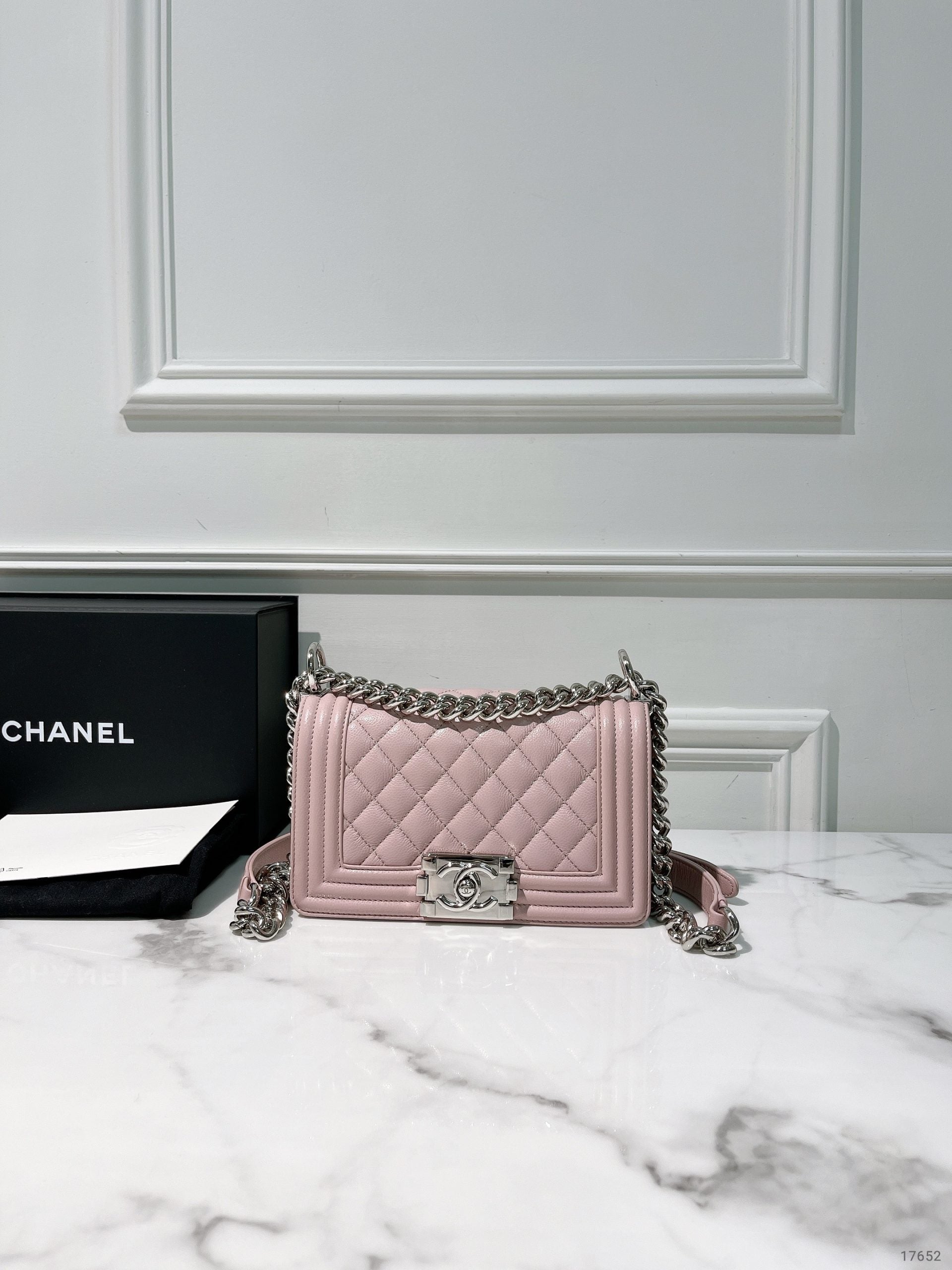 CHANEL SMALL BOY, Pink/Silver