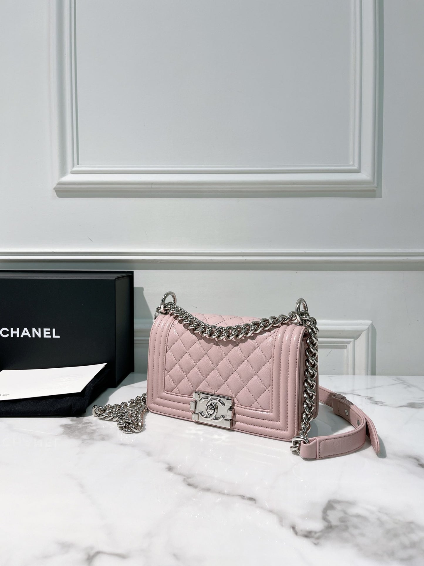 CHANEL SMALL BOY, Pink/Silver