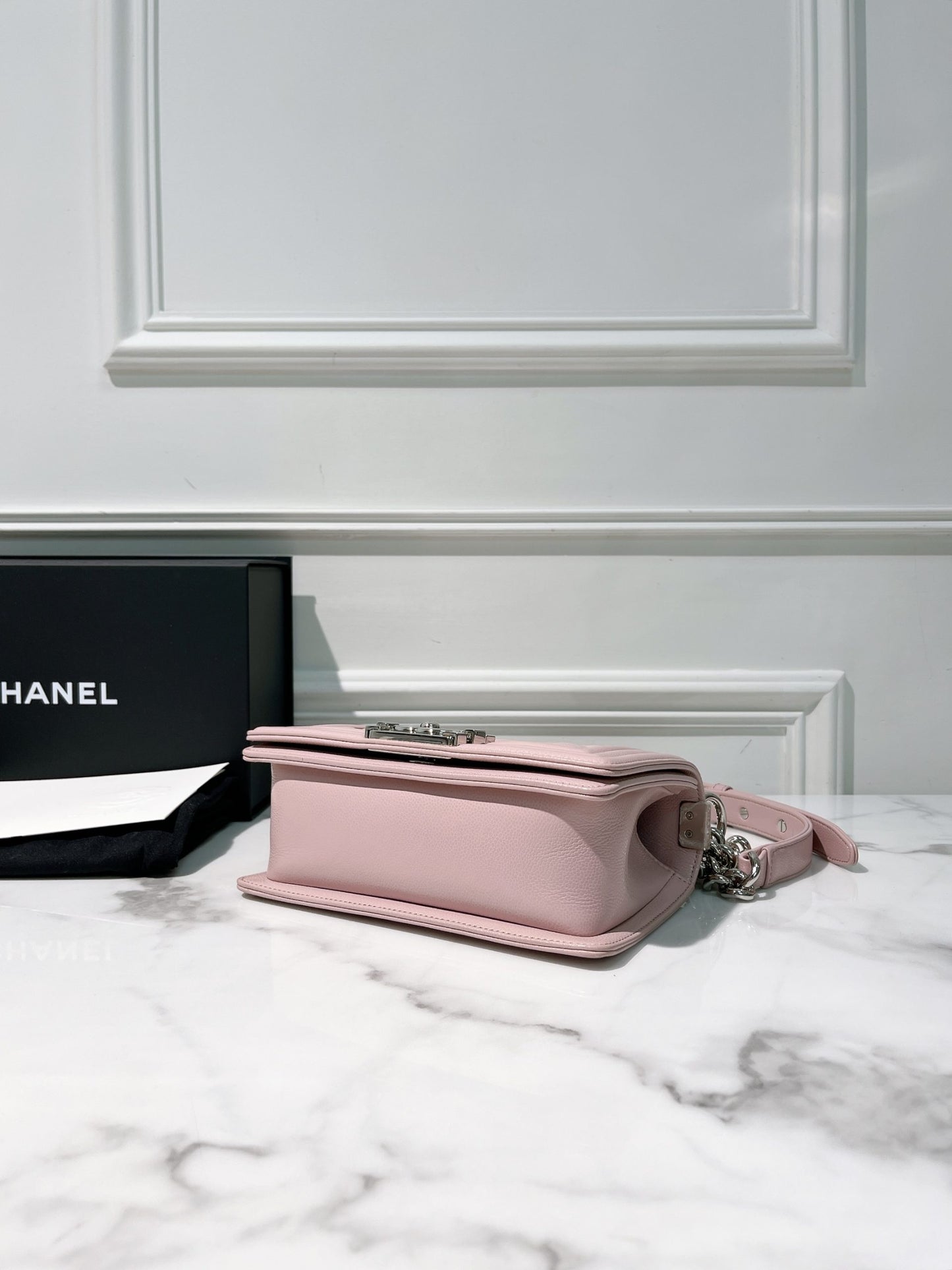 CHANEL SMALL BOY, Pink/Silver
