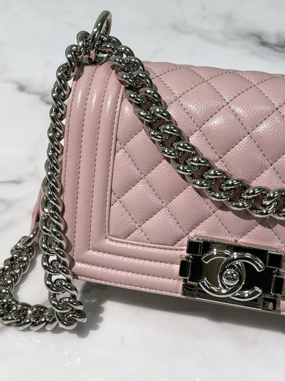 CHANEL SMALL BOY, Pink/Silver