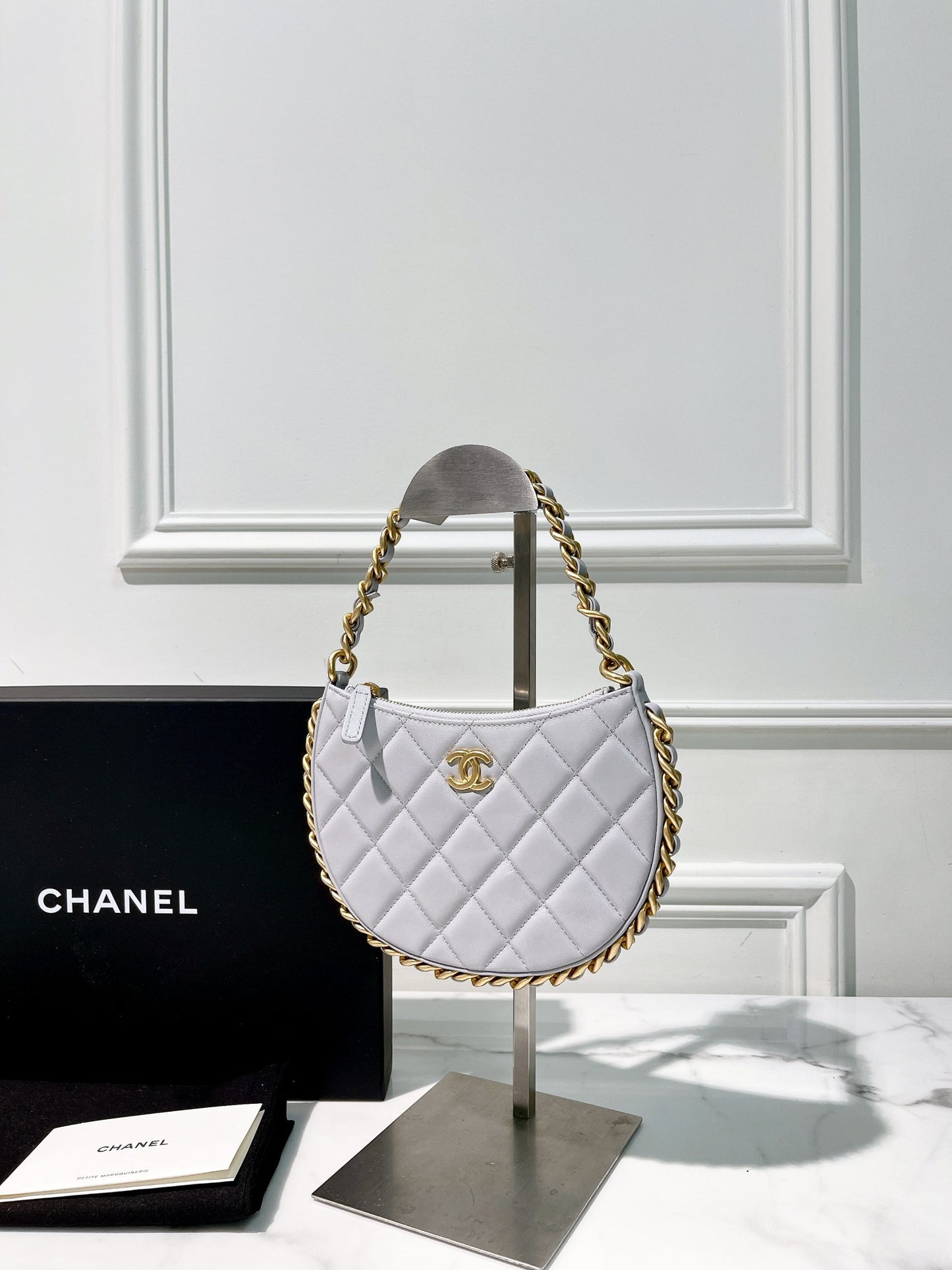 CHANEL 23B HOBO, Grey/Gold