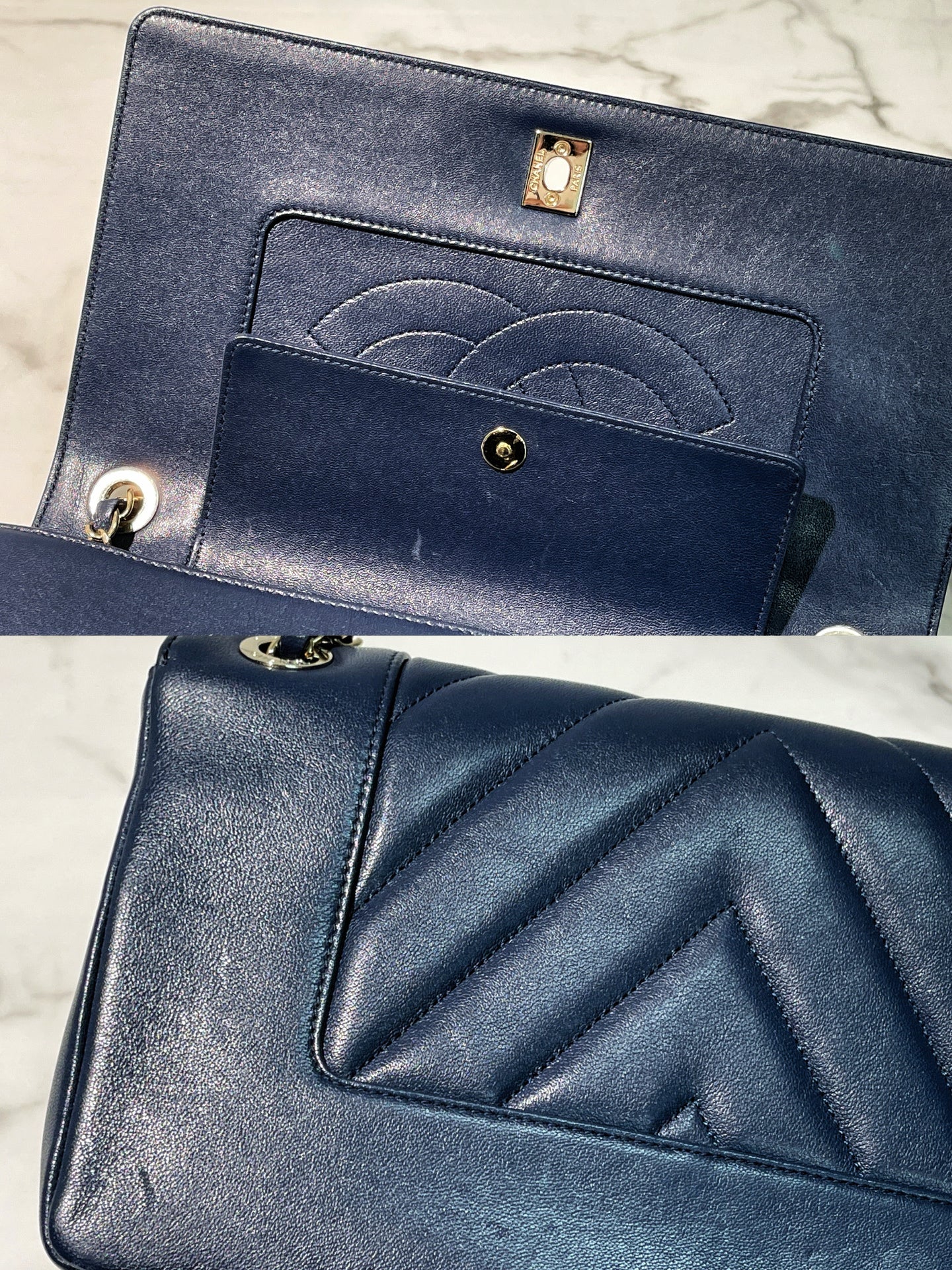 CHANEL MADEMOISELLE FLAP, Navy/Silver