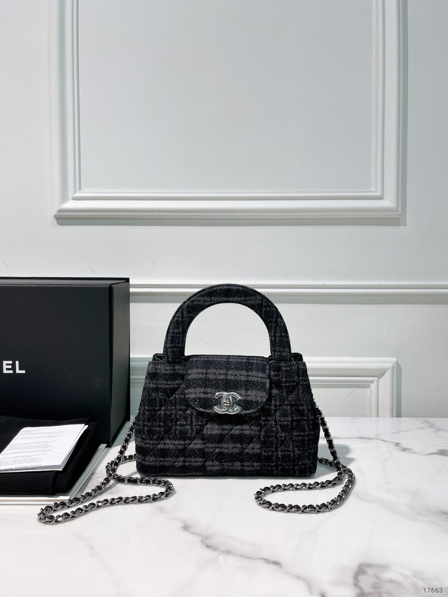 CHANEL MINI KELLY SHOPPING TOTE, Denim/Silver