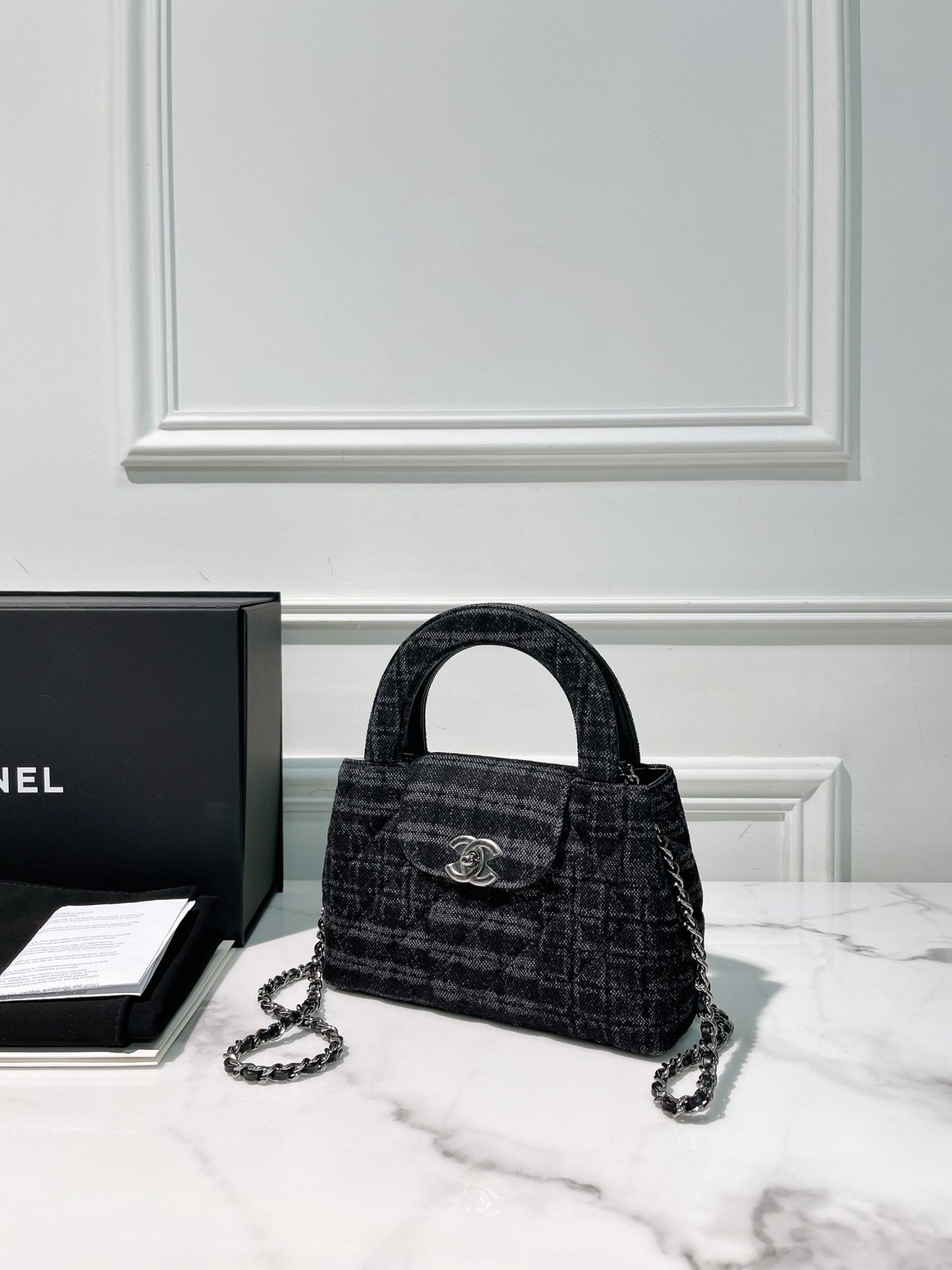 CHANEL MINI KELLY SHOPPING TOTE, Denim/Silver