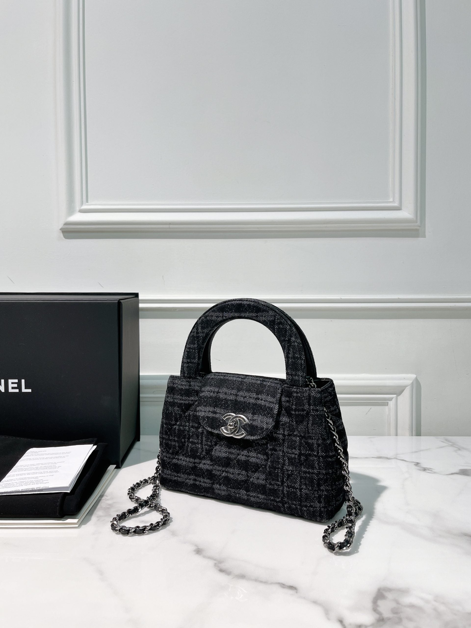 CHANEL MINI KELLY SHOPPING TOTE, Denim/Silver