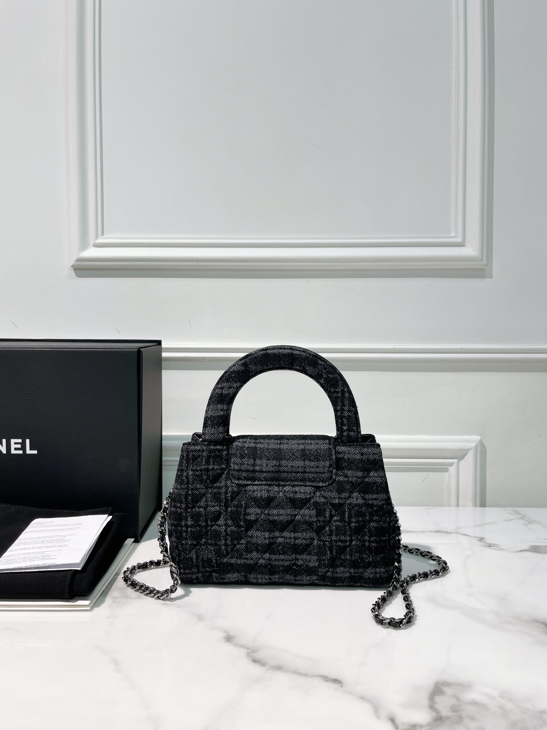 CHANEL MINI KELLY SHOPPING TOTE, Denim/Silver